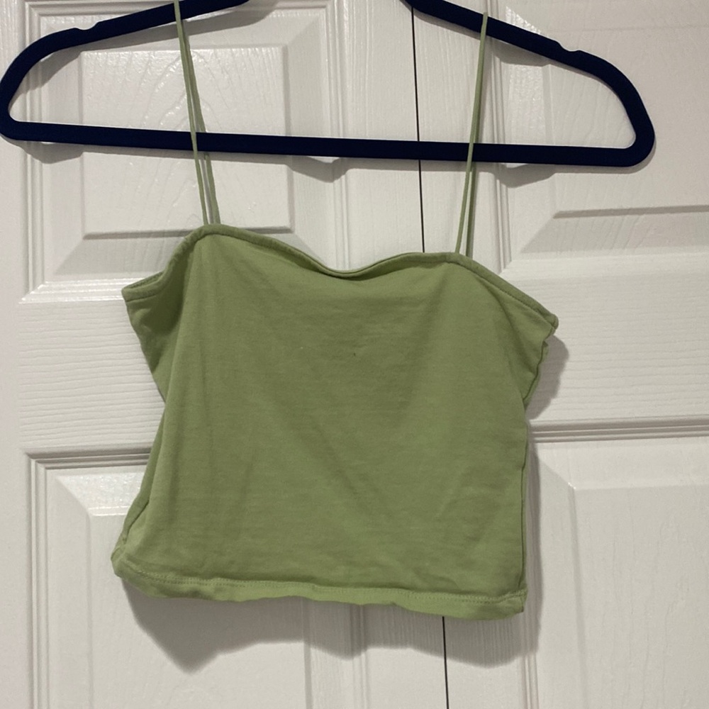 Green crop tank top